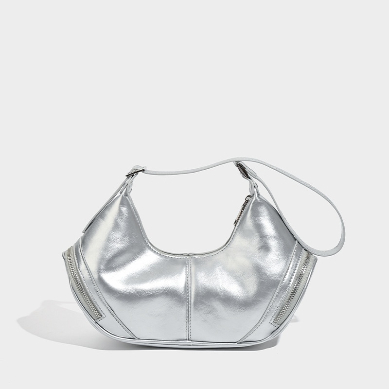 Y2K Crescent Shoulder Bag with Zipper Detail