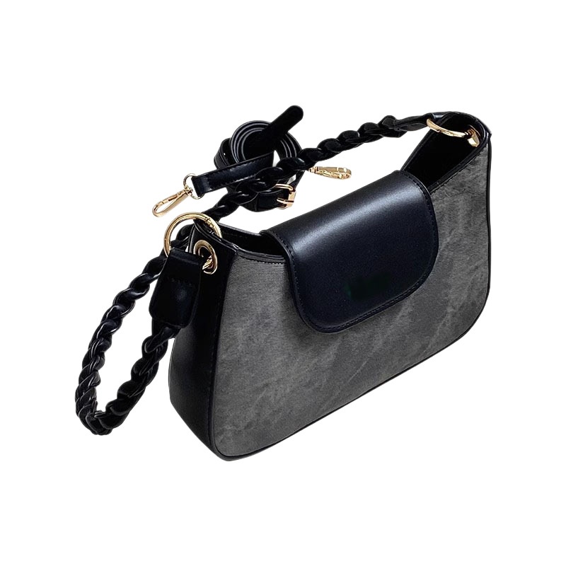 Distressed Grey Shoulder Bag with Braided Strap