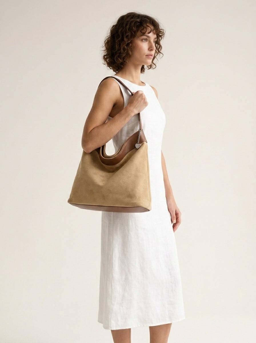 Soft Suede Hobo Shoulder Bag - Soft Tote