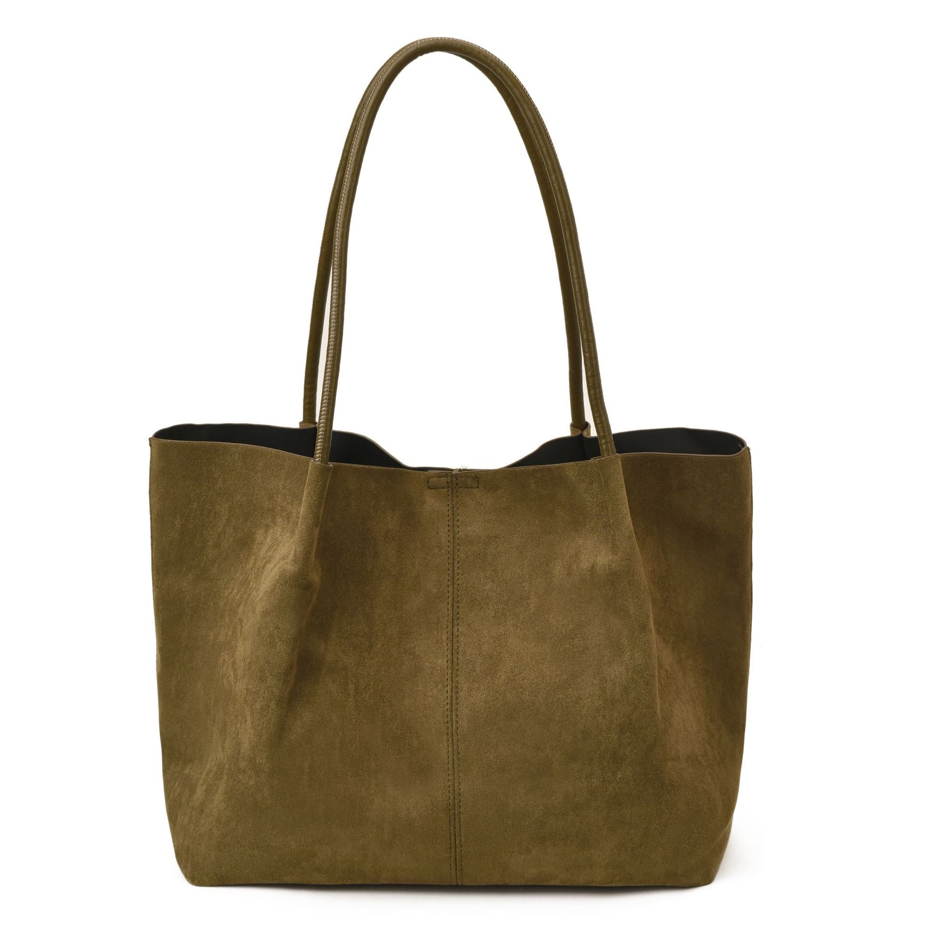 Chic Faux Suede Tote Bag with Pouch - Everyday Carryall