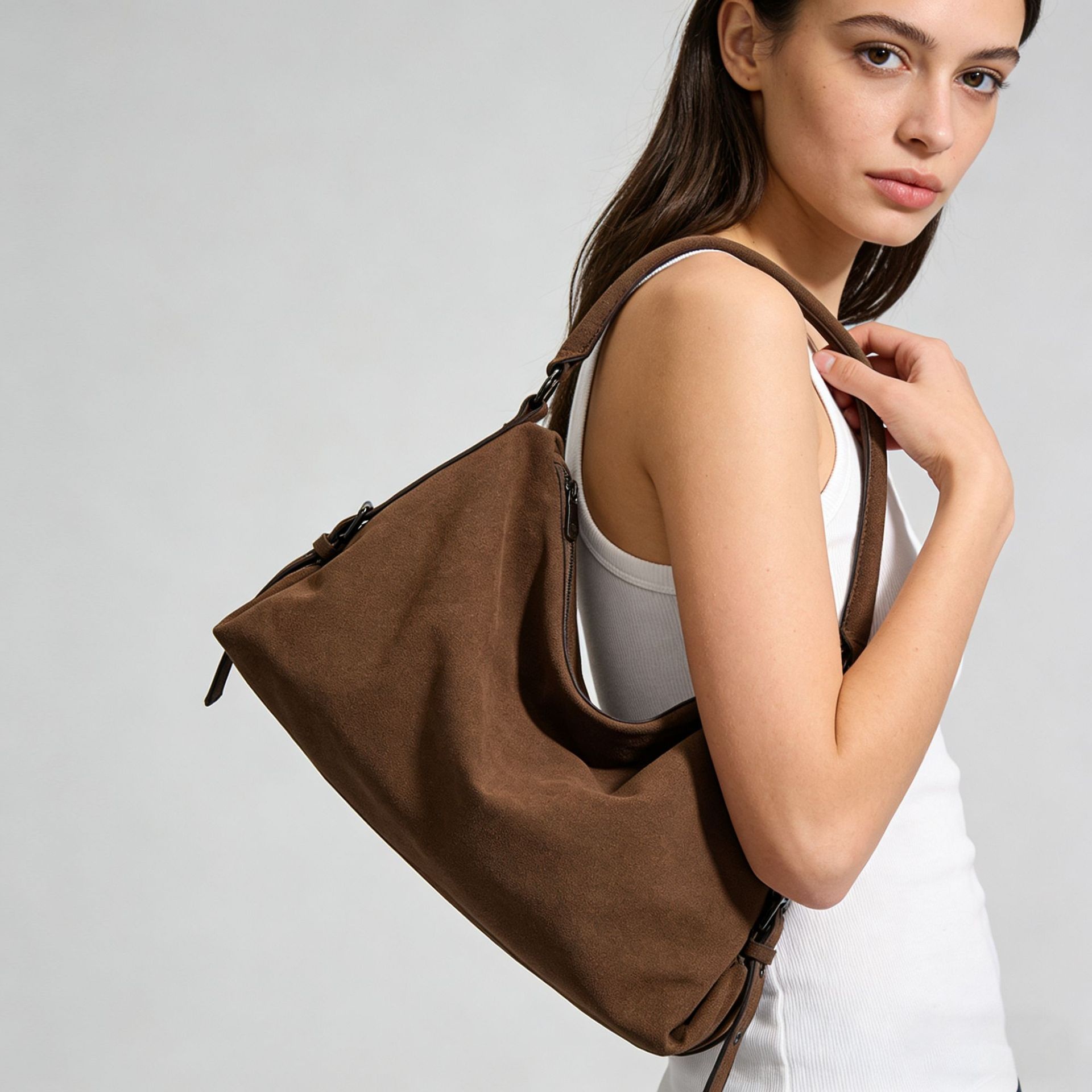 Chic Suede Hobo Shoulder Bag - Everyday Style