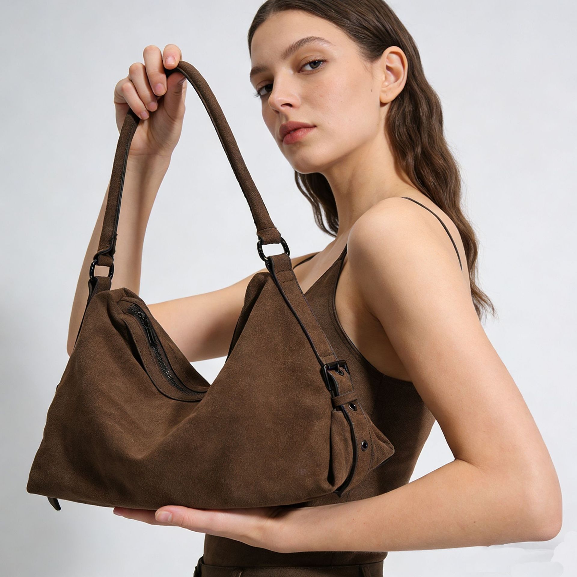 Chic Suede Hobo Shoulder Bag - Everyday Style