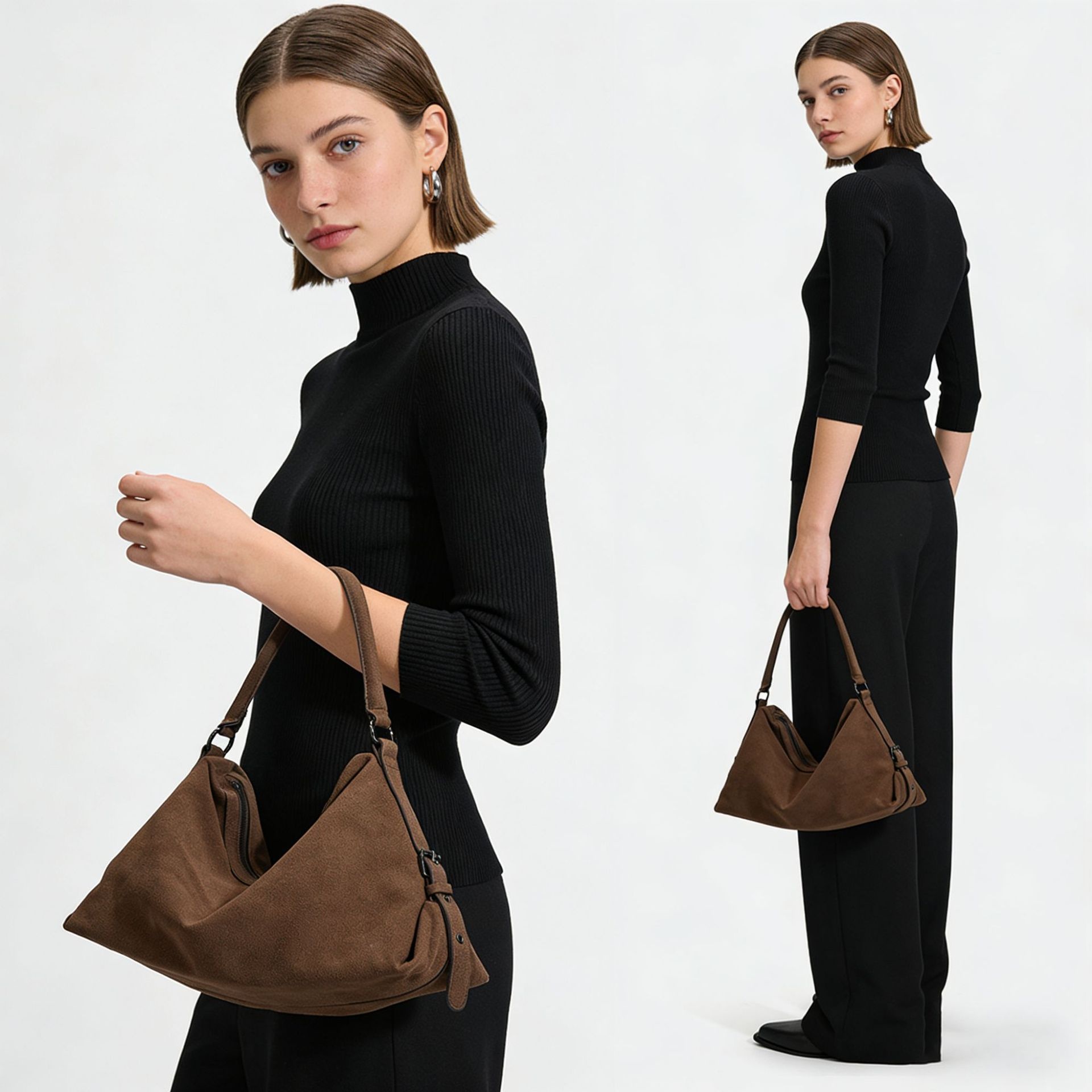 Chic Suede Hobo Shoulder Bag - Everyday Style