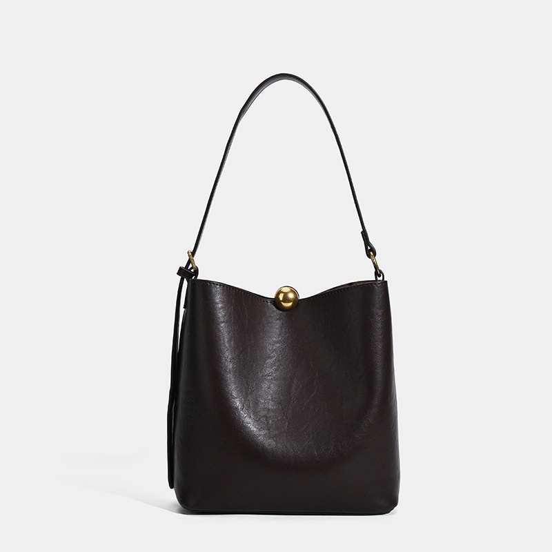 Chic Faux Leather Bucket Bag with Pouch Set