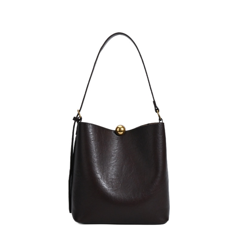 Chic Faux Leather Bucket Bag with Pouch Set