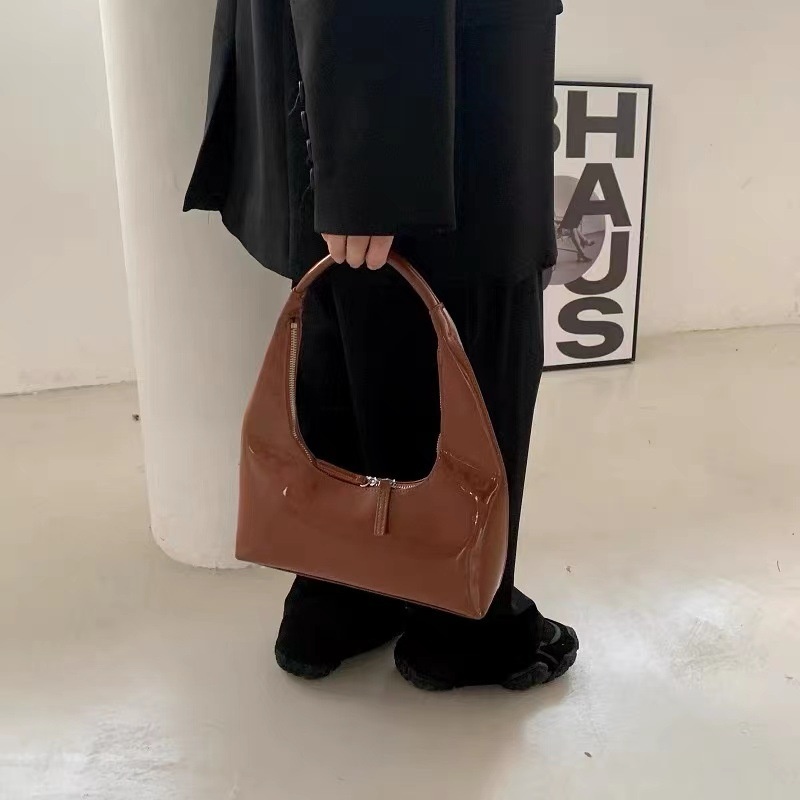 Glossy Patent Leather Hobo Shoulder Bag