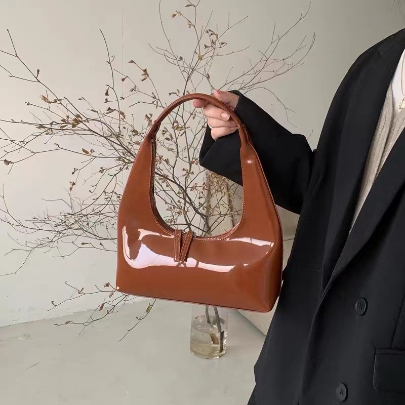 Glossy Patent Leather Hobo Shoulder Bag