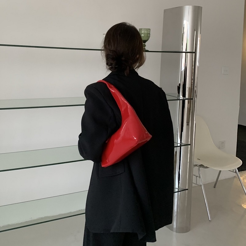 Glossy Patent Leather Hobo Shoulder Bag