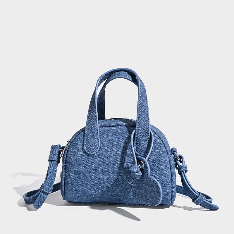 Denim Mini Satchel Handbag with Heart Charm