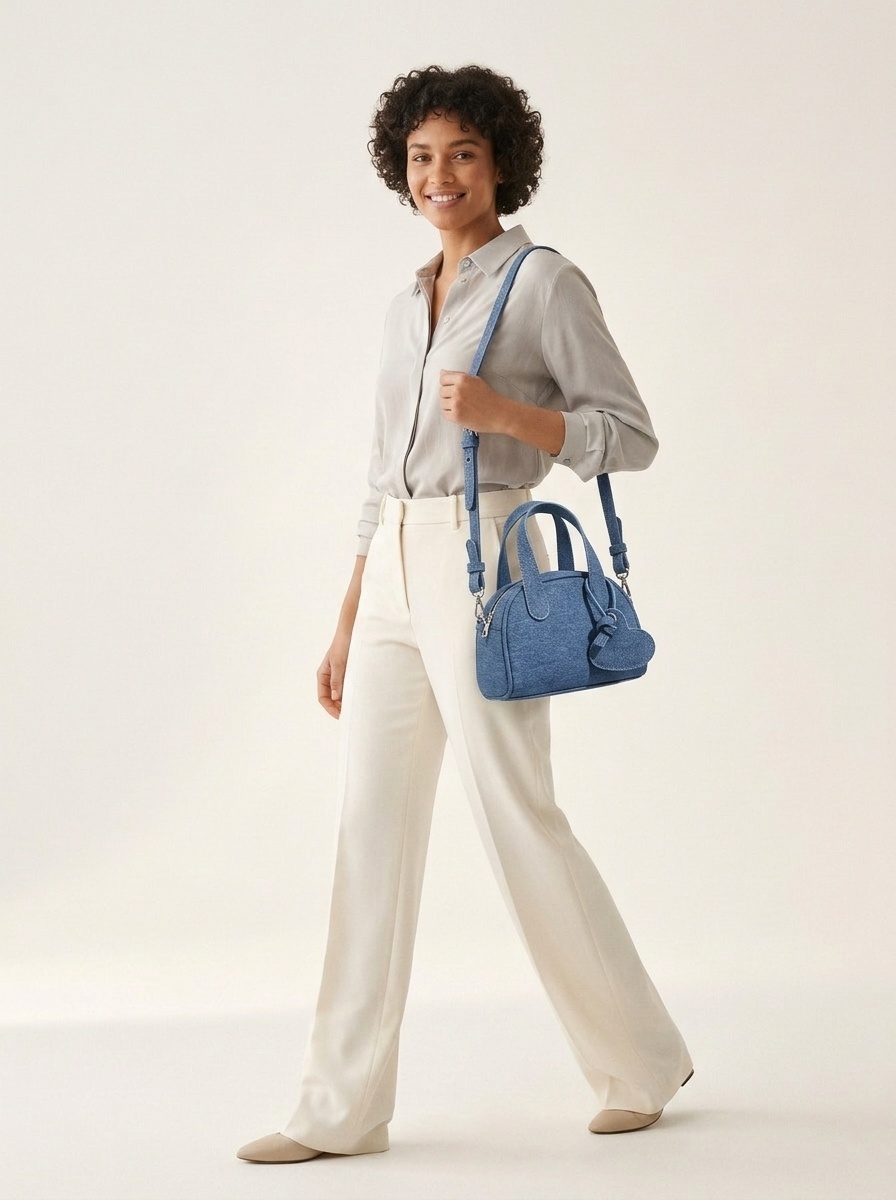 Denim Mini Satchel Handbag with Heart Charm