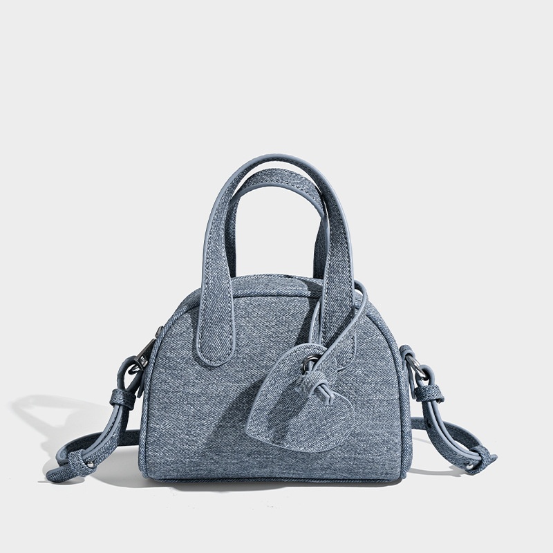 Denim Mini Satchel Handbag with Heart Charm