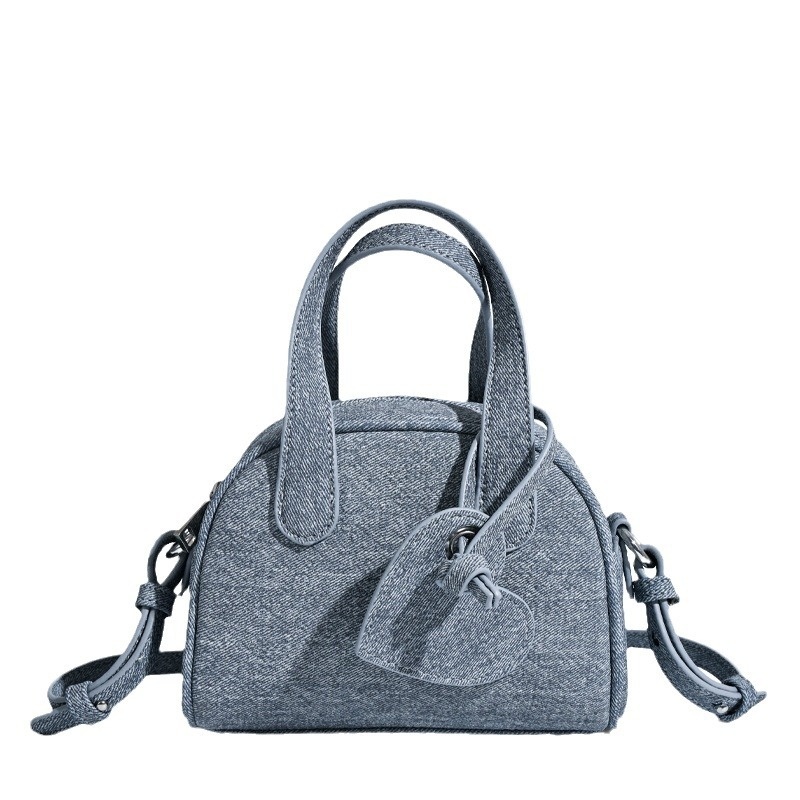 Denim Mini Satchel Handbag with Heart Charm