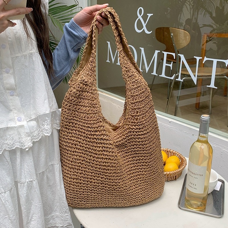 Woven Straw Hobo Tote Bag - Summer Shoulder Purse