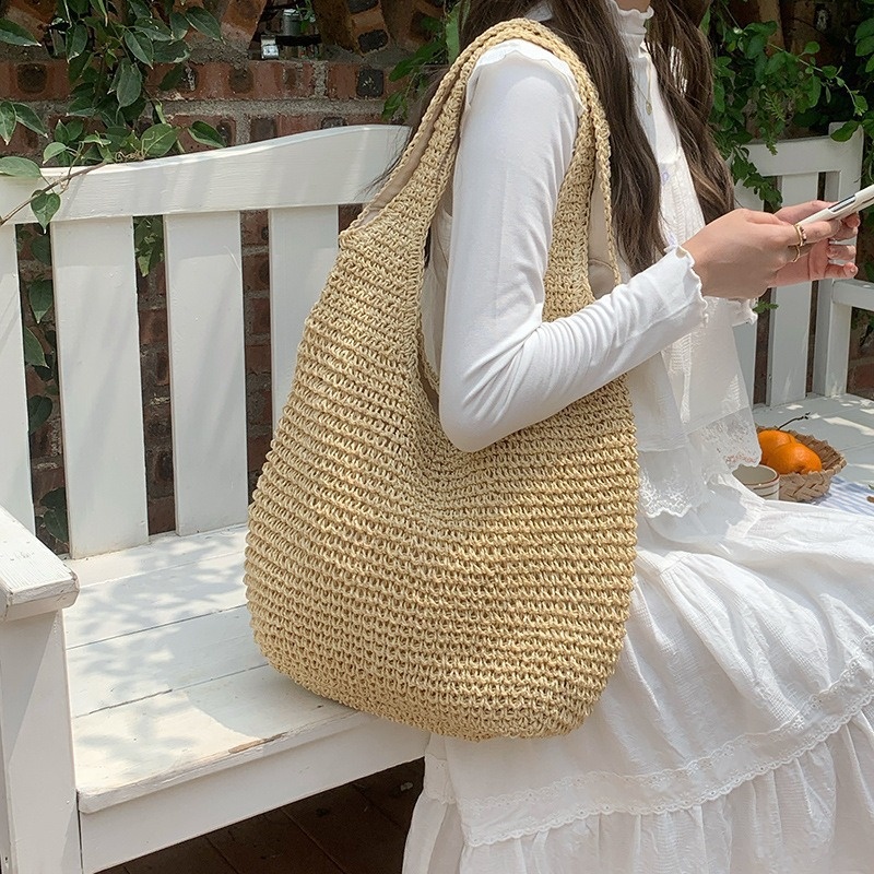 Woven Straw Hobo Tote Bag - Summer Shoulder Purse