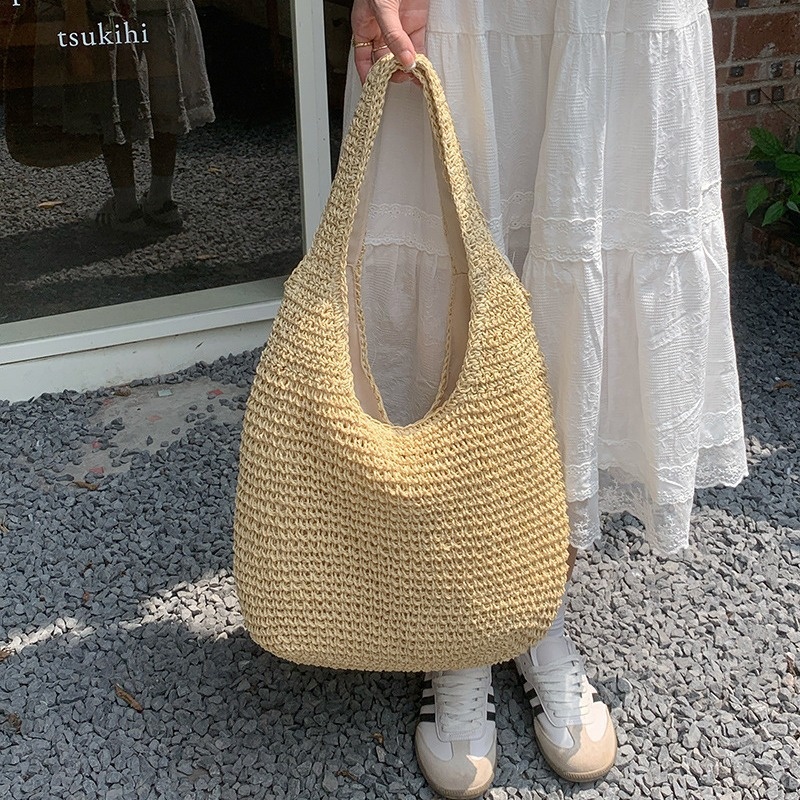 Woven Straw Hobo Tote Bag - Summer Shoulder Purse