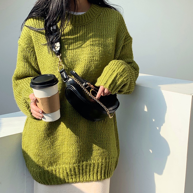 Chic Half Moon Crossbody Bag with Chain Detail