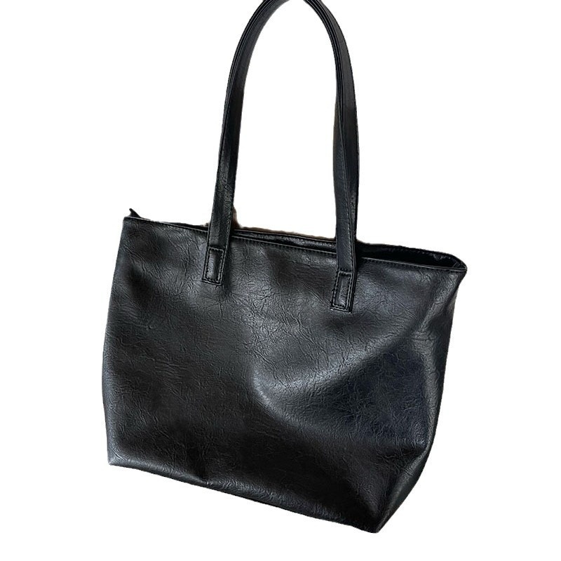 Classic Faux Leather Zipper Tote Bag - Everyday Shoulder Purse
