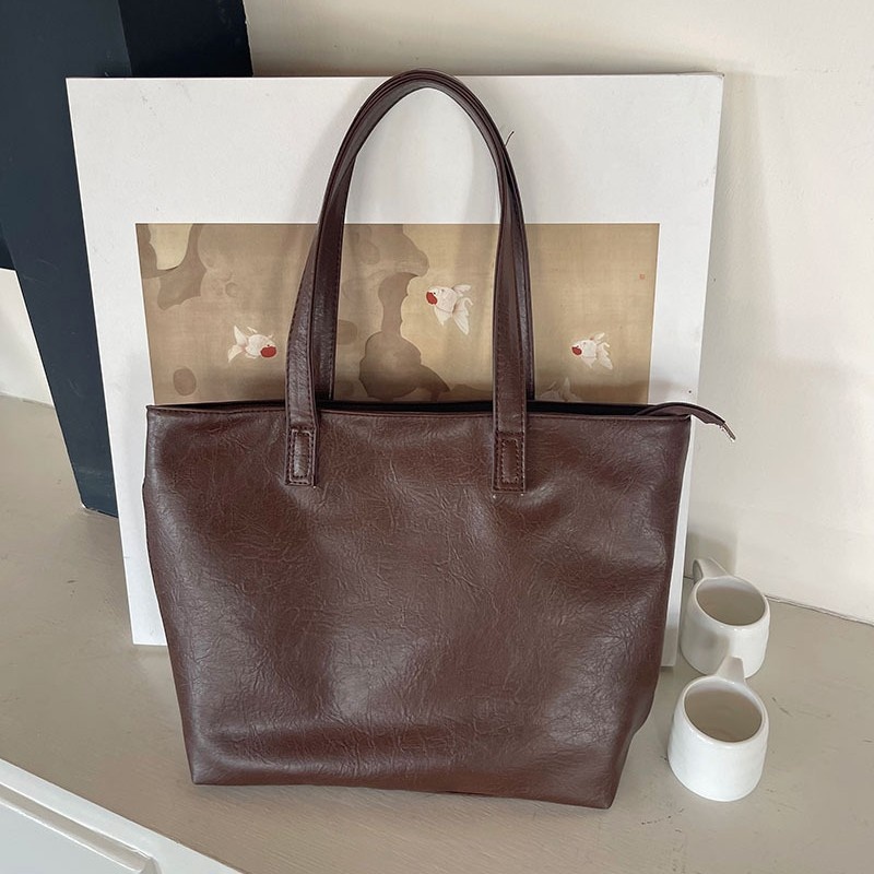 Classic Faux Leather Zipper Tote Bag - Everyday Shoulder Purse