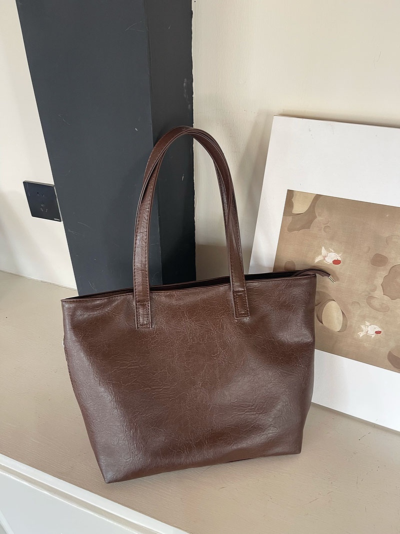 Classic Faux Leather Zipper Tote Bag - Everyday Shoulder Purse