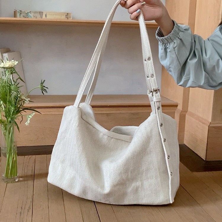 Cream Canvas Hobo Shoulder Bag - Everyday Chic Tote
