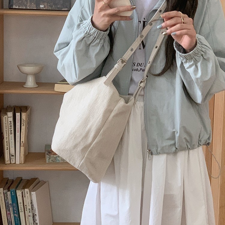 Cream Canvas Hobo Shoulder Bag - Everyday Chic Tote