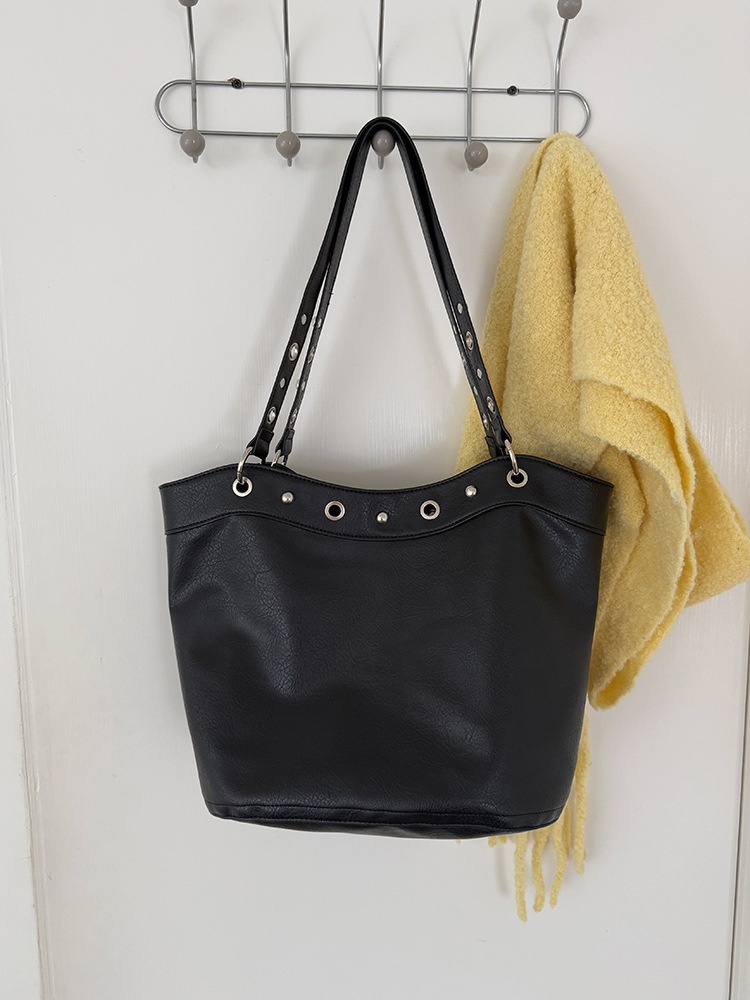 Grommet Detail Faux Leather Shoulder Tote Bag
