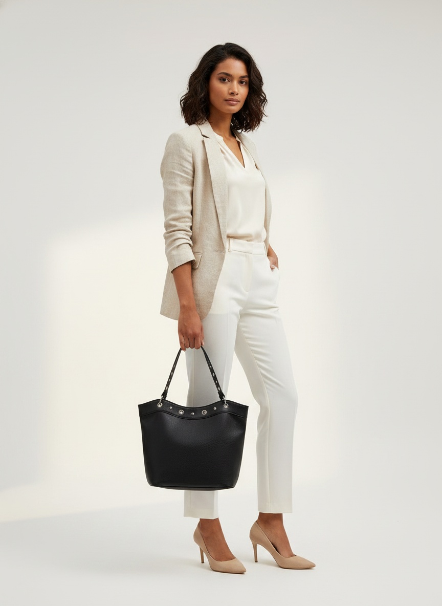 Grommet Detail Faux Leather Shoulder Tote Bag