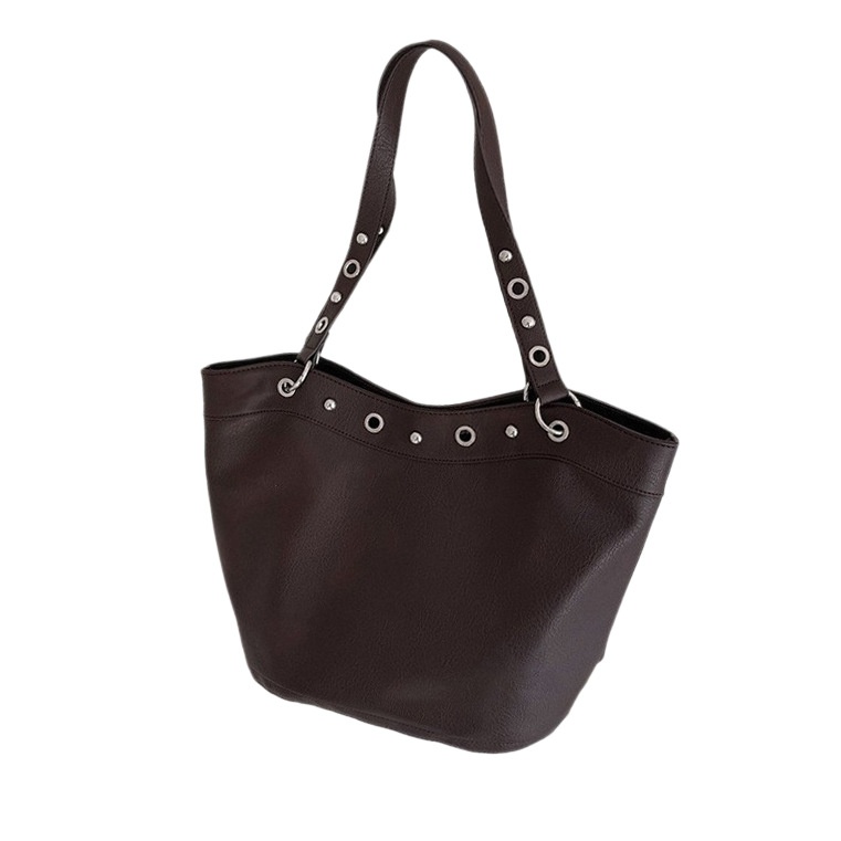 Grommet Detail Faux Leather Shoulder Tote Bag