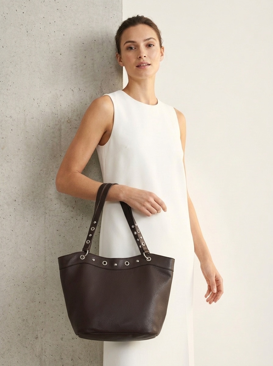 Grommet Detail Faux Leather Shoulder Tote Bag