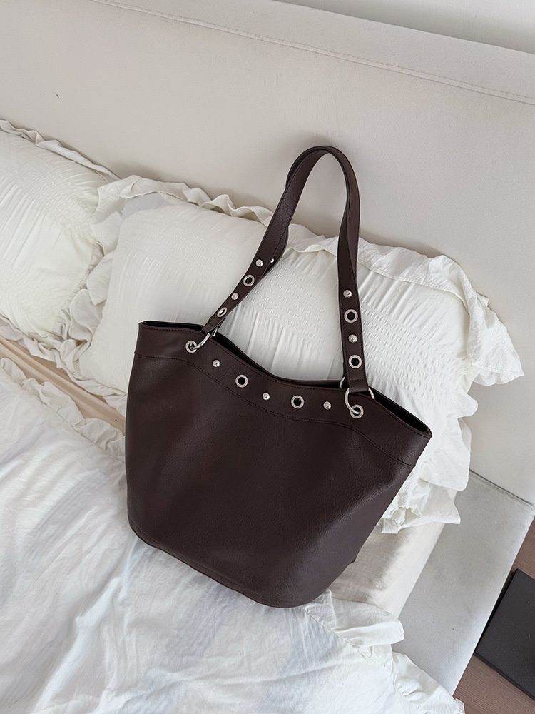Grommet Detail Faux Leather Shoulder Tote Bag