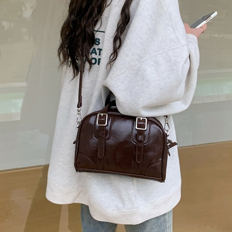 Vintage Buckle Mini Satchel Crossbody Bag