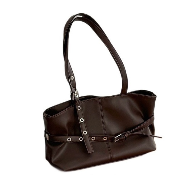 Chic Buckle Detail Shoulder Bag - Faux Leather Tote