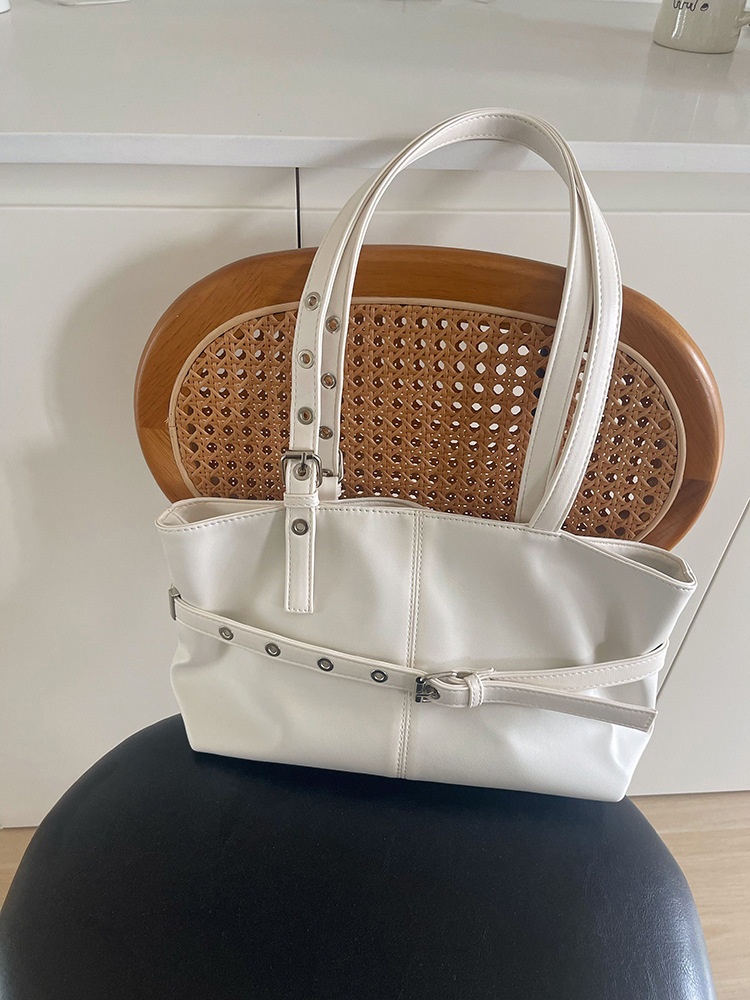 Chic Buckle Detail Shoulder Bag - Faux Leather Tote