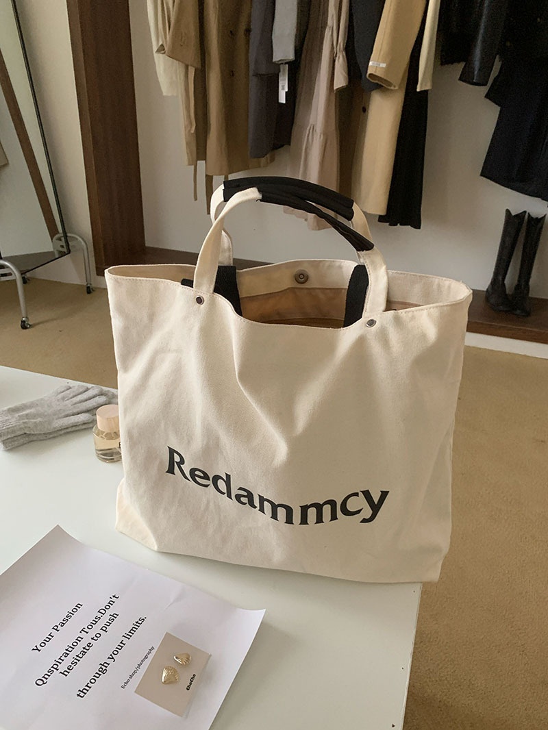 Redammcy Cream Canvas Tote Bag with Shoulder Strap