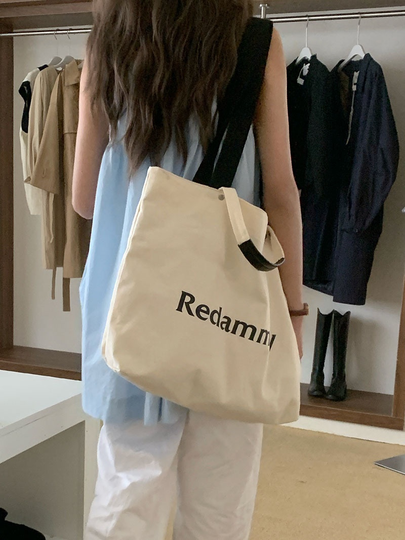 Redammcy Cream Canvas Tote Bag with Shoulder Strap