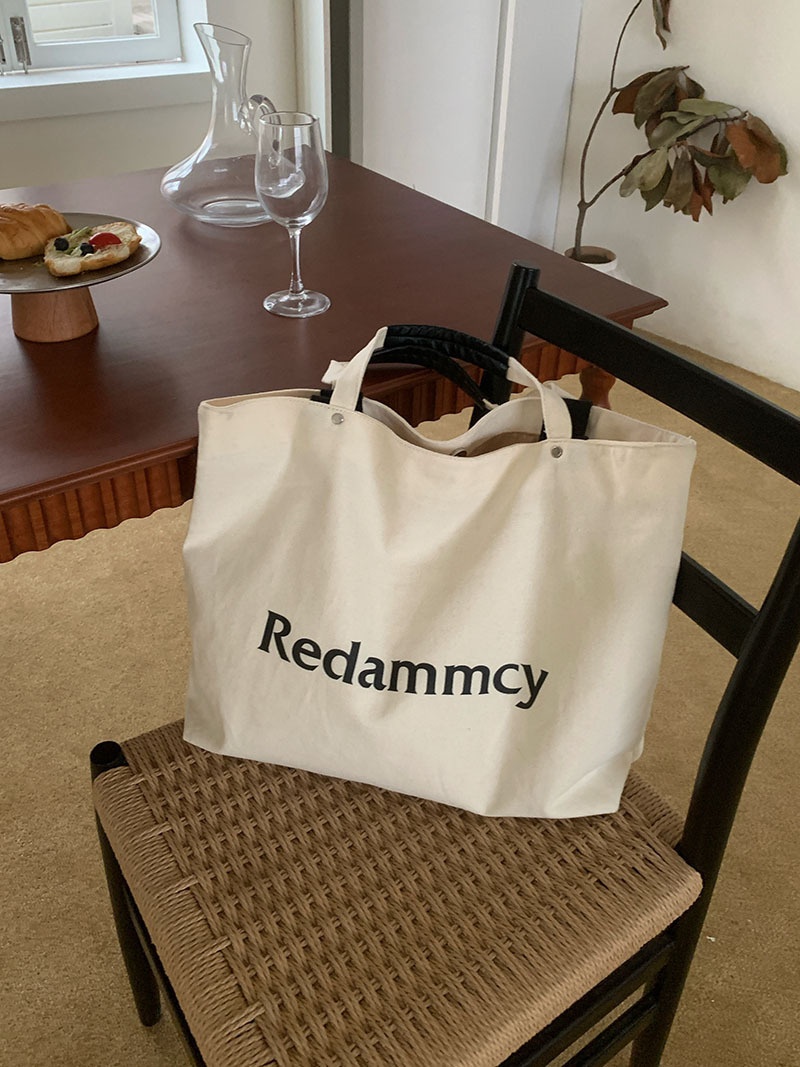 Redammcy Cream Canvas Tote Bag with Shoulder Strap