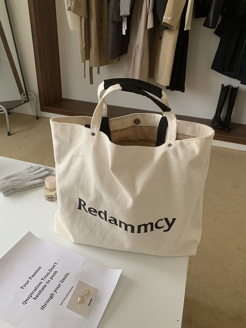 Redammcy Cream Canvas Tote Bag with Shoulder Strap