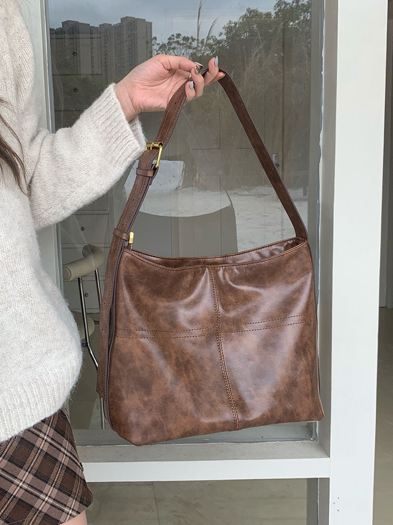 Vintage Faux Leather Slouchy Shoulder Bag