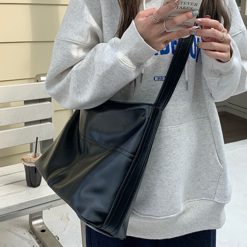 Vintage Faux Leather Slouchy Shoulder Bag