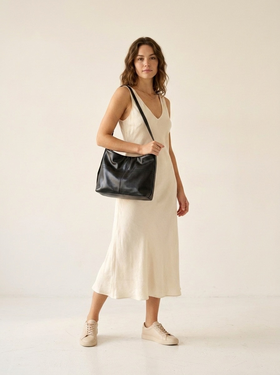 Vintage Faux Leather Slouchy Shoulder Bag