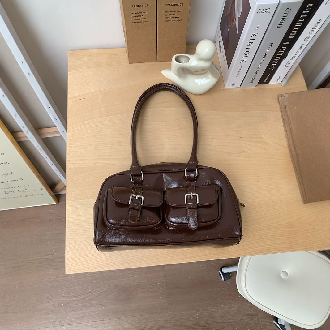 Vintage Buckle Pocket Shoulder Bag - Retro Satchel