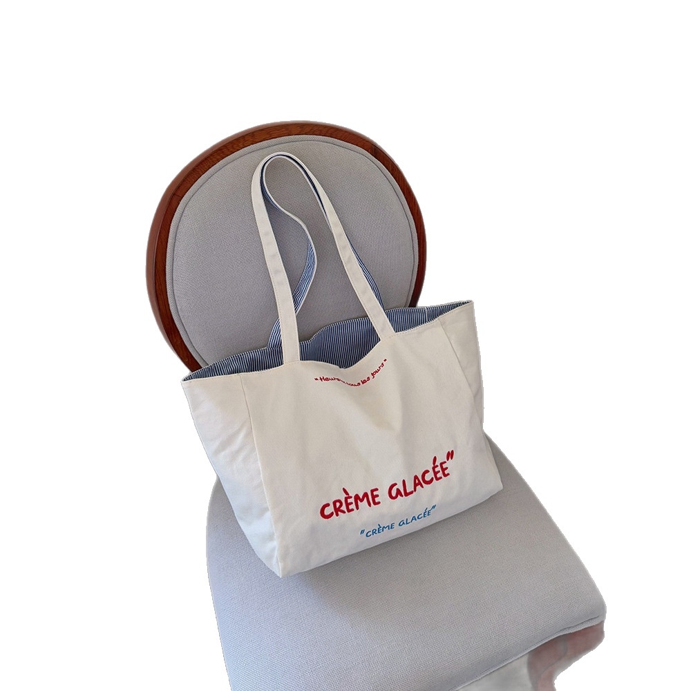 Reversible Canvas Tote Bag - Blue Stripe & White