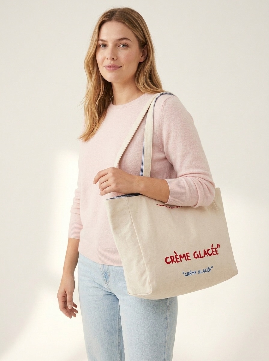Reversible Canvas Tote Bag - Blue Stripe & White