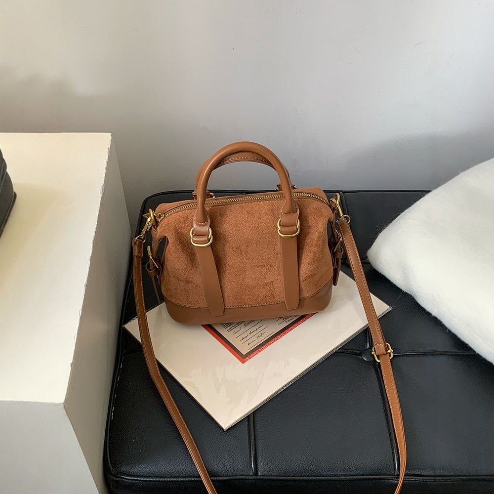 Brown Suede Mini Satchel Crossbody Bag