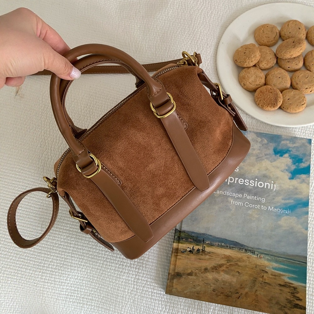 Brown Suede Mini Satchel Crossbody Bag