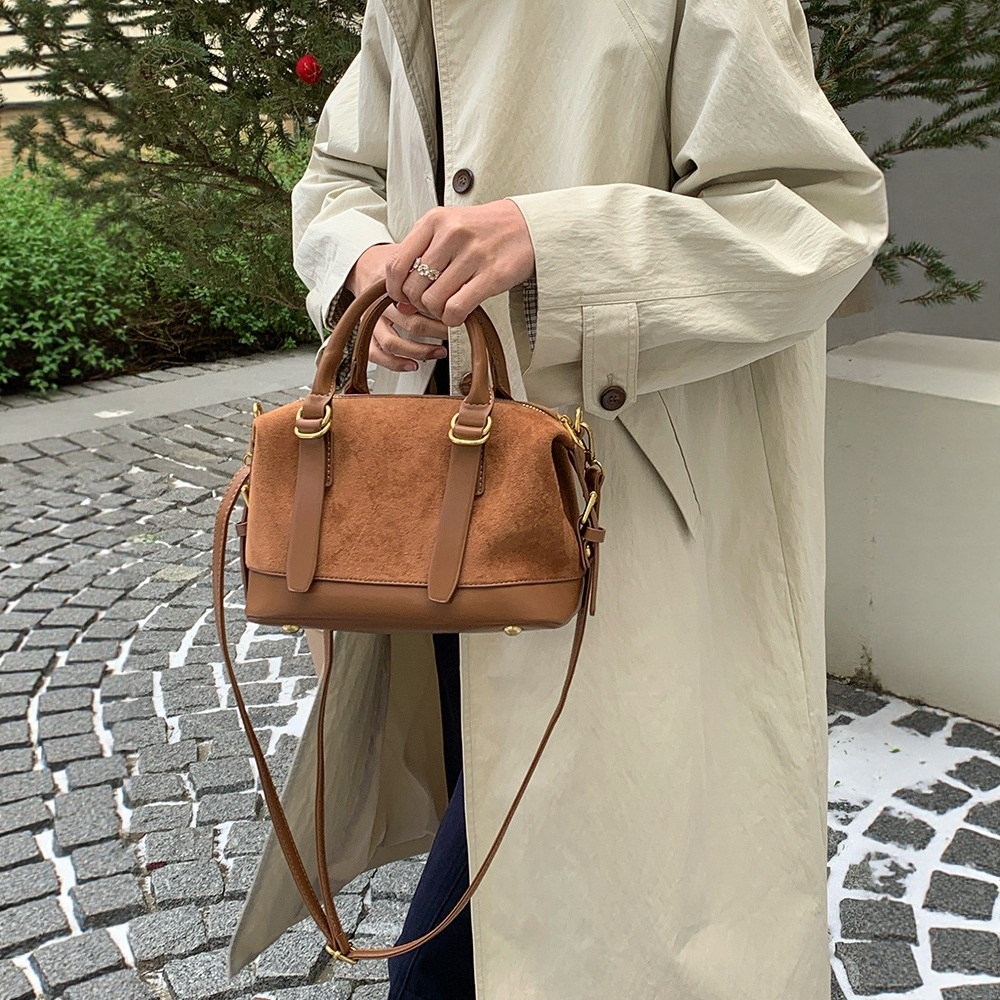Brown Suede Mini Satchel Crossbody Bag