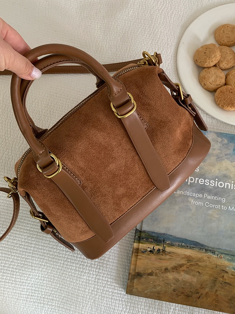 Brown Suede Mini Satchel Crossbody Bag