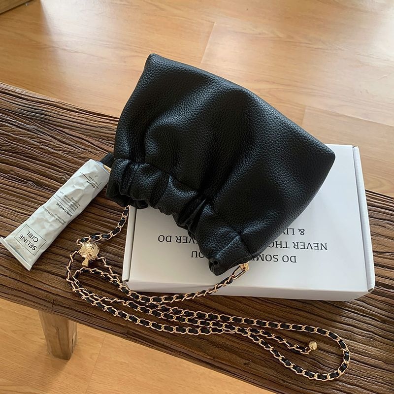 Ruched Drawstring Mini Crossbody Bag with Chain Strap