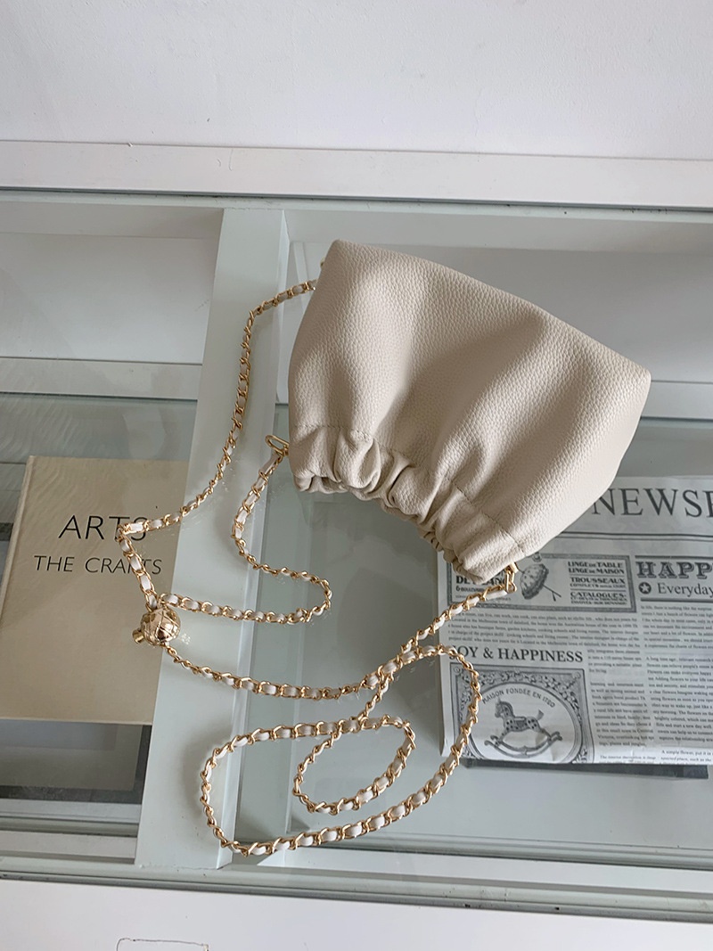 Ruched Drawstring Mini Crossbody Bag with Chain Strap