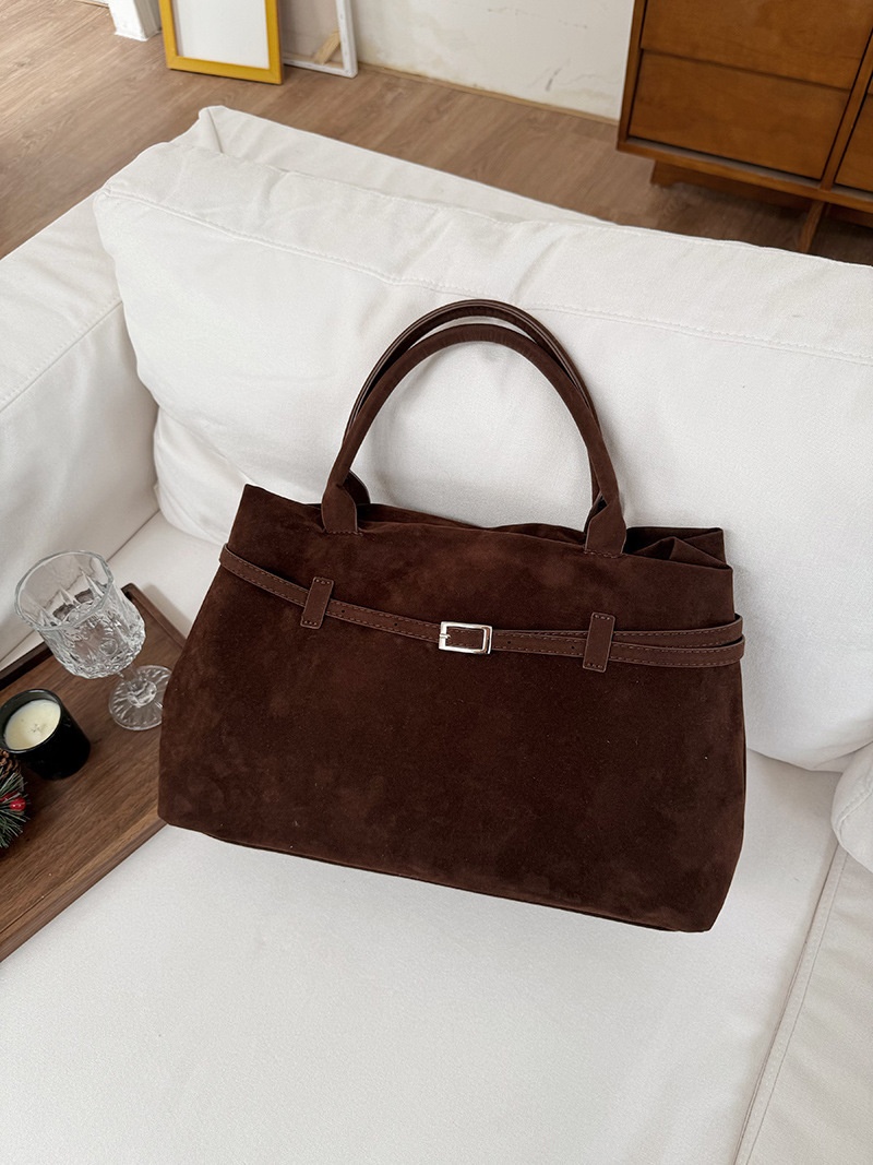 Chic Suede Tote Bag with Buckle Detail - Everyday Carryall